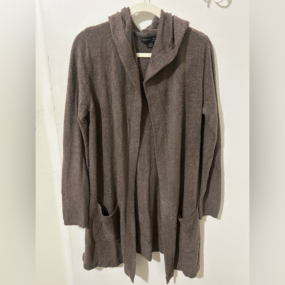 Barefoot Dreams CozyChic Lite Hooded Cardigan in Taupe Brown